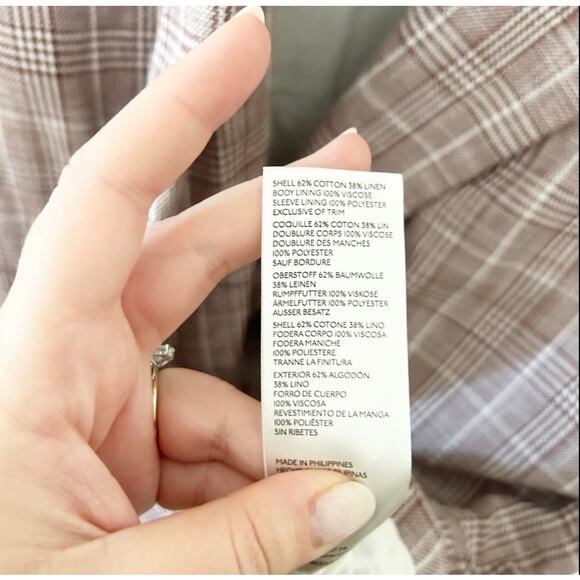 Maeve Double Breasted Blazer Brown Plaid Cotton Linen Blend Size 8 - Picture 5 of 9